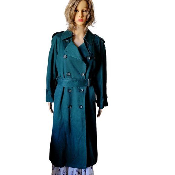 London Fog Jackets & Blazers - London Fog Trench Coat Womens Size 10 PET Dark Green Double Breast